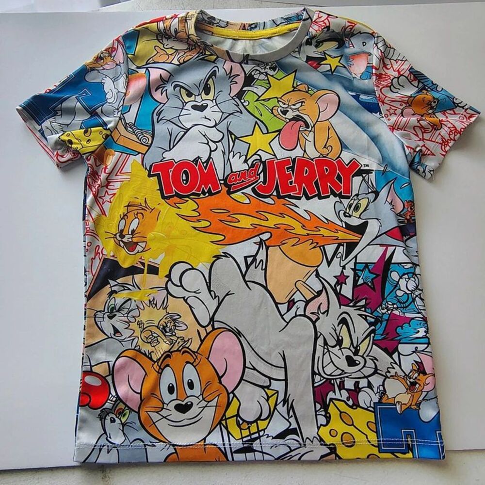 Tom and Jerry Boys Short Sleeve T-Shirt Multi All-Over Print Size 8M No Size Tag